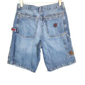 VTG JNCO Jean Shorts 35X12 Blue Crown Skater Streetwear Crown Wide Leg Baggy Y2k